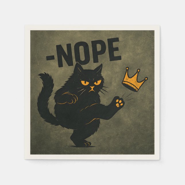No Kings In America Black Cat Funny Kicking Crown Napkins (Front)