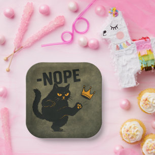 No Kings In America Black Cat Funny Kicking Crown Paper Plates