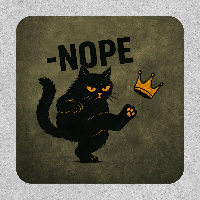 No Kings In America Black Cat Funny Kicking Crown Patch (Front)