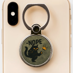 No Kings In America Black Cat Funny Kicking Crown Phone Ring Stand