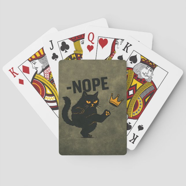 No Kings In America Black Cat Funny Kicking Crown Poker Cards (Back)