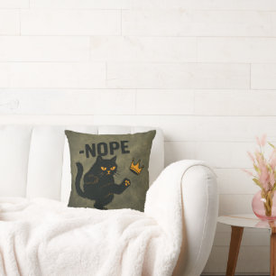 No Kings In America Black Cat Funny Kicking Crown Throw Pillow