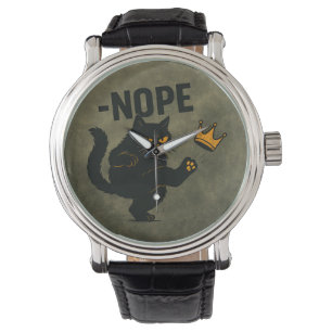 No Kings In America Black Cat Funny Kicking Crown Watch