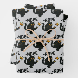 No Kings In America Black Cat Funny Kicking Crown Wrapping Paper Sheets