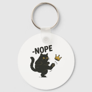 No Kings In America Black Cat Funny Political Meme Keychain