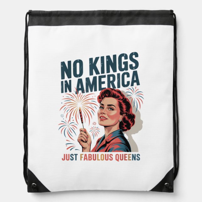 No Kings In America Fabulous Queens Pride 2025 Des Drawstring Bag (Front)