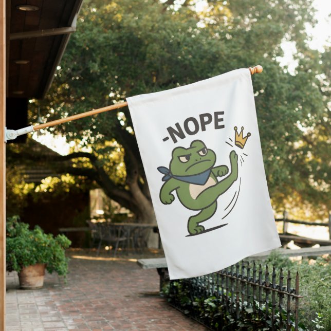 No Kings in America Frog No Kings Democracy House Flag (In SItu)