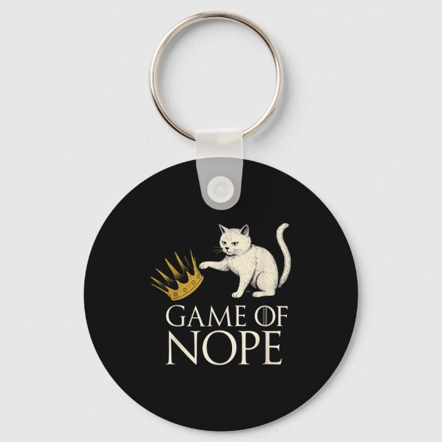 No Kings In America Funny Black Cat Kicking Crown  Keychain (Front)