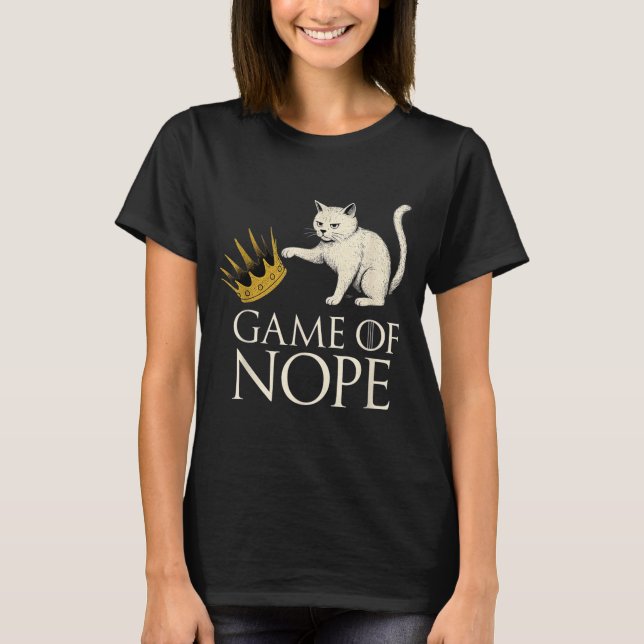 No Kings In America Funny Black Cat Kicking Crown  T-Shirt (Front)