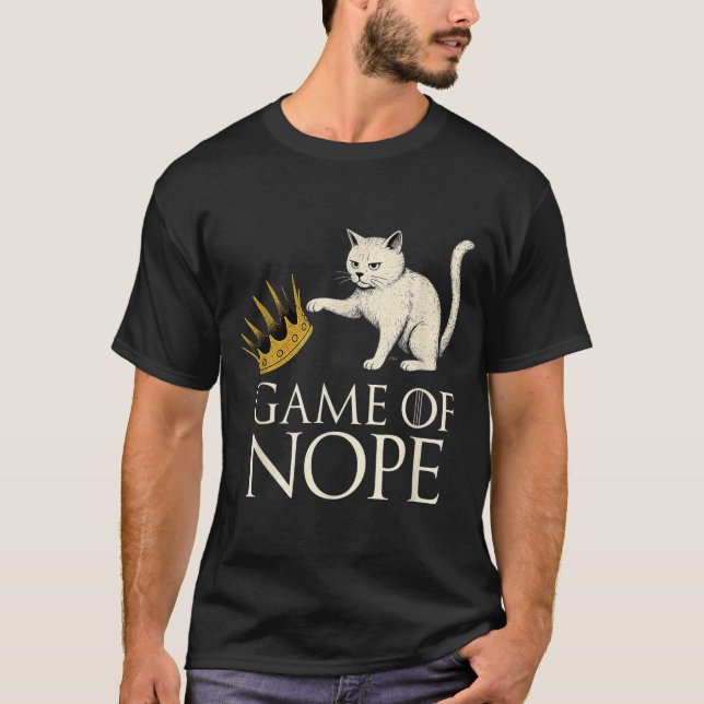 No Kings In America Funny Black Cat Kicking Crown  T-Shirt (Front)