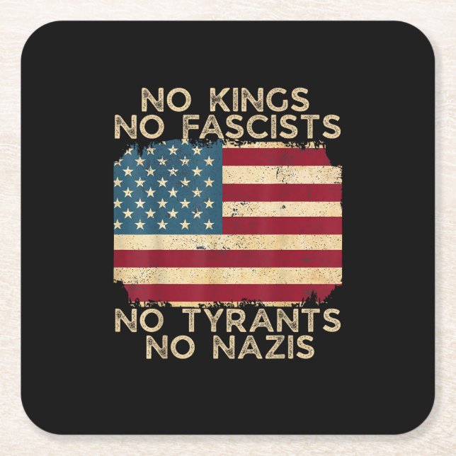 No Kings In America No Fascists We The People Poli Square Paper Coaster (Front)