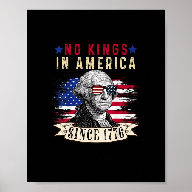 No Kings In America USA Flag Retro Cool Style Poster (Front)