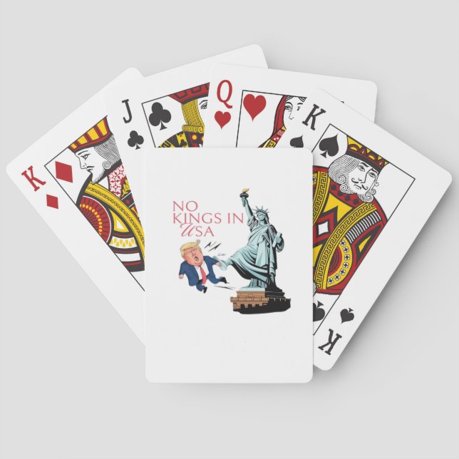 No Kings In USA Statue Of Kicking Out Fump Classic Poker Cards (Back)