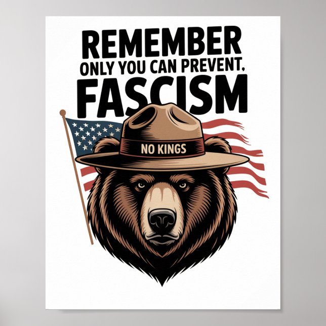 No Kings Protest Sign PRINTABLE, Bear Refuse Fasci (Front)