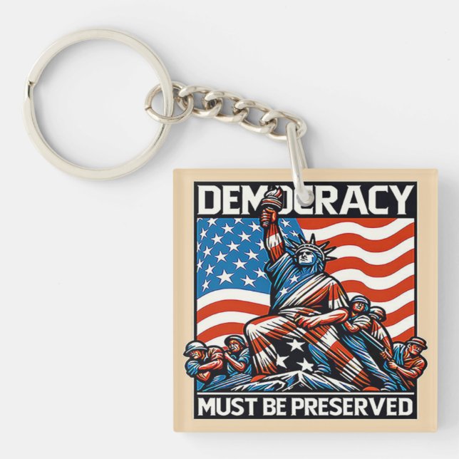 No Kings Save Democracy  Keychain (Front)