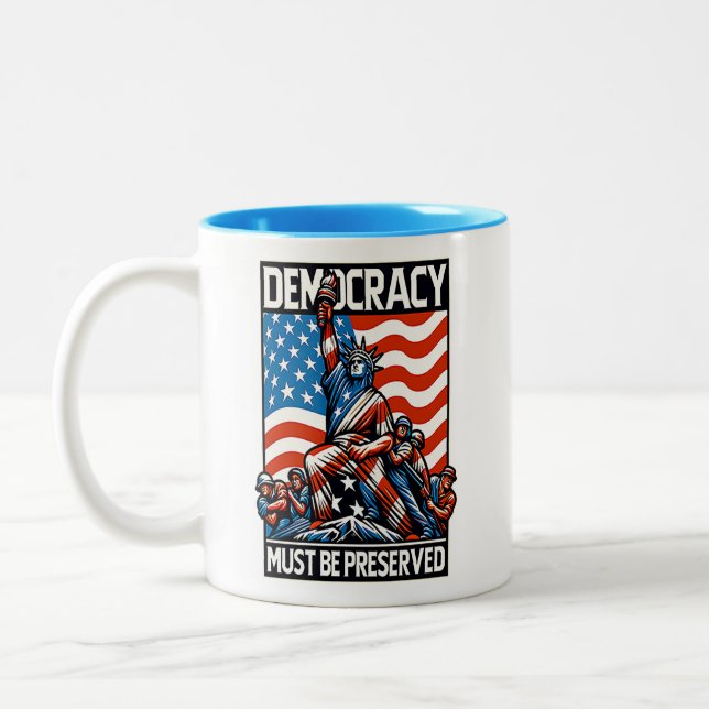 No Kings Save Democracy  Two-Tone Coffee Mug (Left)