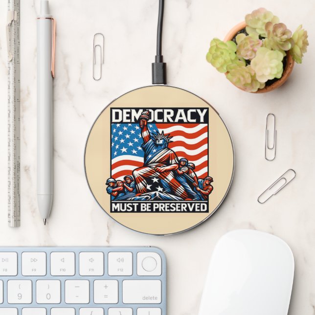 No Kings Save Democracy  Wireless Charger (Desk)
