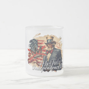 No Kings Uncle Sam Independence Day Art Frosted Glass Coffee Mug
