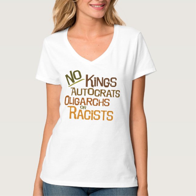 No Kings -- Women's V-Neck Tee (Front)