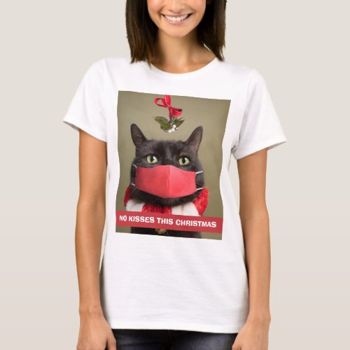 No Kisses This Christmas Cat in Face Mask T_Shirt