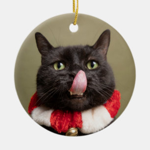 No Kisses This Christmas Funny Cat Tongue Ceramic Ornament