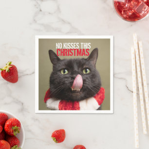 No Kisses This Christmas Funny Cat Tongue Napkins