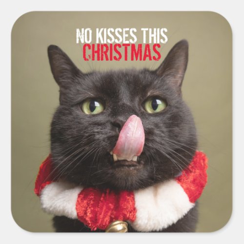 No Kisses This Christmas Funny Cat Tongue Square Sticker