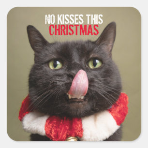 No Kisses This Christmas Funny Cat Tongue Square Sticker