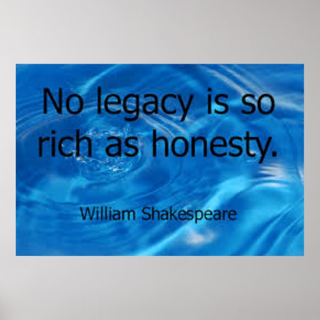 "No legacy is so rich as honesty." Shakespeare Poster (Front)