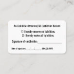 No Liabilities Waiver Business Card