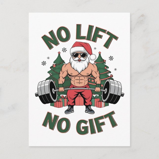 No Lift No Gift Funny Santa Claus Gym Fitness  Holiday Postcard (Front)