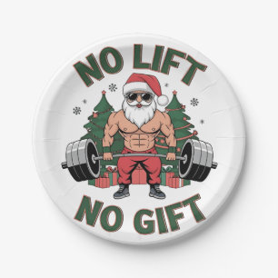 No Lift No Gift Funny Santa Claus Gym Fitness  Paper Plates
