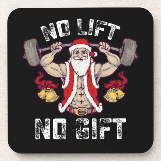 No Lift No Gift Santa Gym Workout Fitness Christma Beverage Coaster (Front)