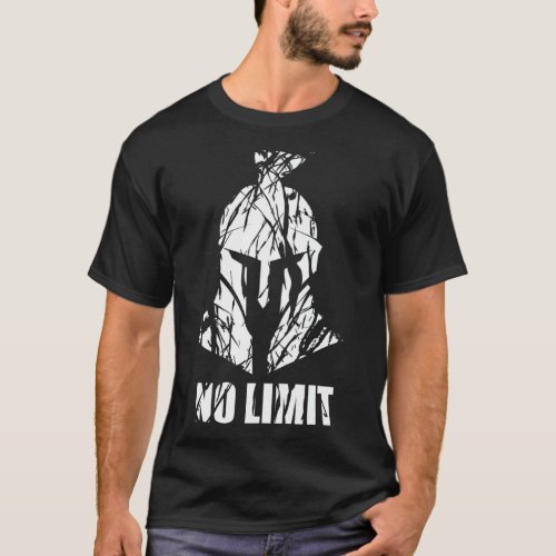No Limit Spartan Helmet Back Print Gym Fitness  T_Shirt