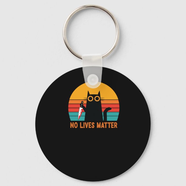 No Lives - Funny Halloween Cat Sticker  Keychain (Front)