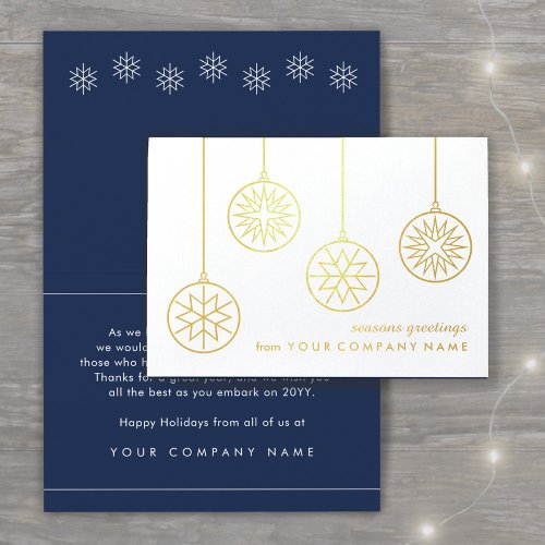 No Logo Business Holiday Snowflake Ornaments Gold Foil Card