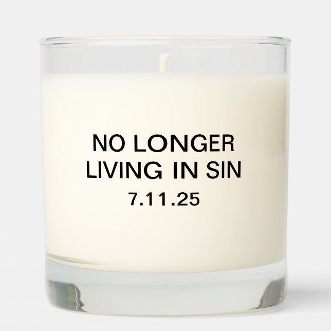No Longer Living In Sin, Custom Wedding Gift Scented Candle (Front)