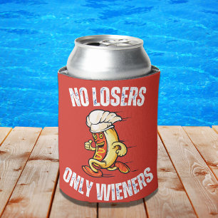 No Losers Only Wieners Funny Hotdog Pun Can Cooler