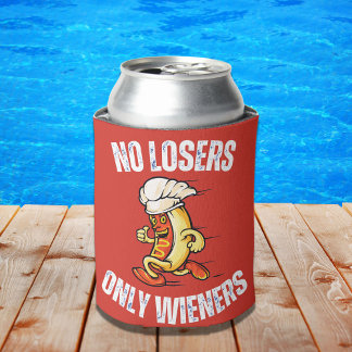 No Losers Only Wieners Funny Hotdog Pun Can Cooler