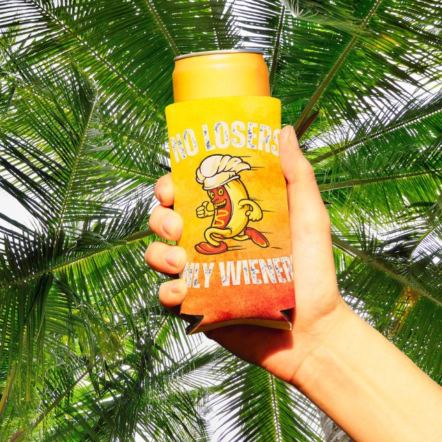 No Losers Only Wieners Funny Hotdog Pun    Seltzer Can Cooler (Creator Uploaded)