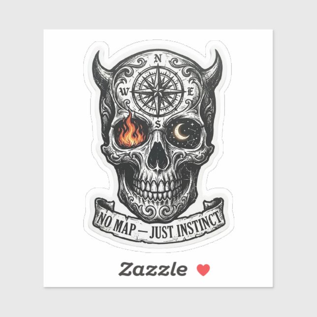 No Map Just Instinct Horned Skull Compass Sticker (Sheet)