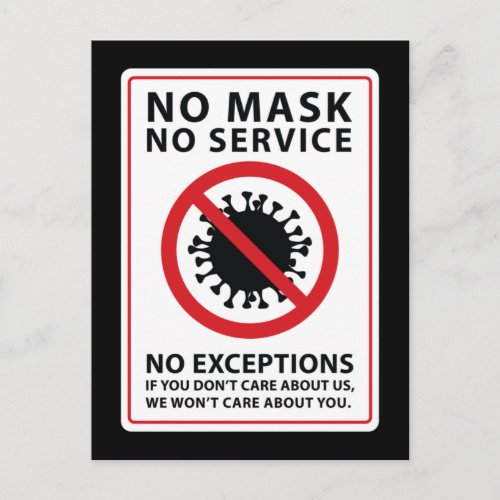 no mask no service no exceptions postcard