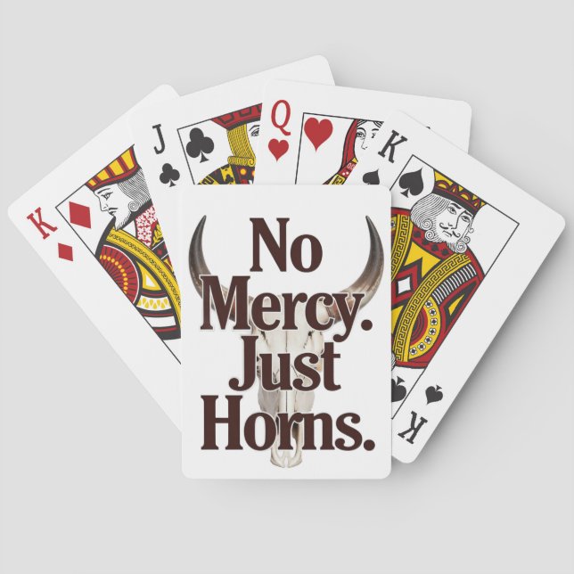 No Mercy Just Horns Longhorn Skull Brutal Bull  Poker Cards (Back)