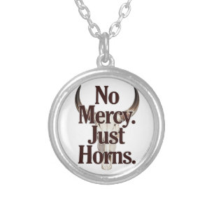 No Mercy Just Horns Longhorn Skull Brutal Bull  Silver Plated Necklace