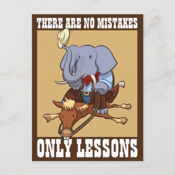 No Mistakes Only Lessons Elephant Cartoon Postcard by NoodleWings at Zazzle