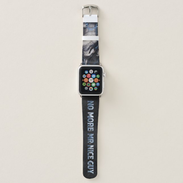 No More Mr Nice Guy Funny Alpha Wolf Meme Brainrot Apple Watch Band (Front)
