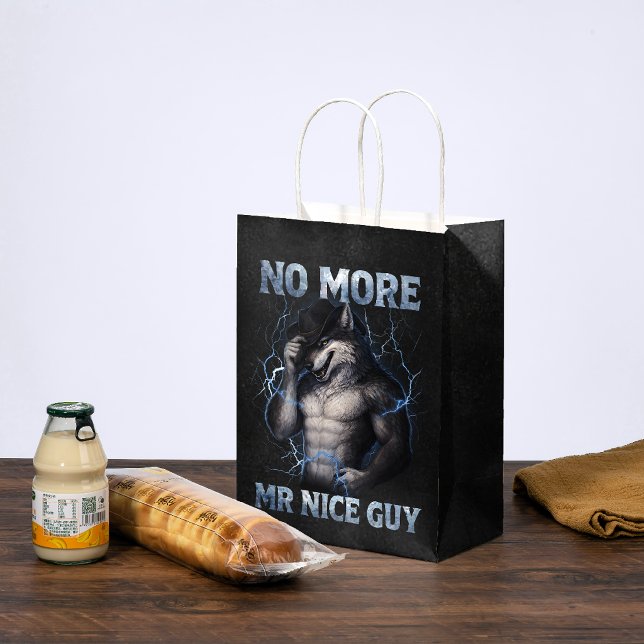 No More Mr Nice Guy Funny Alpha Wolf Meme Brainrot Medium Gift Bag (Creator Uploaded)