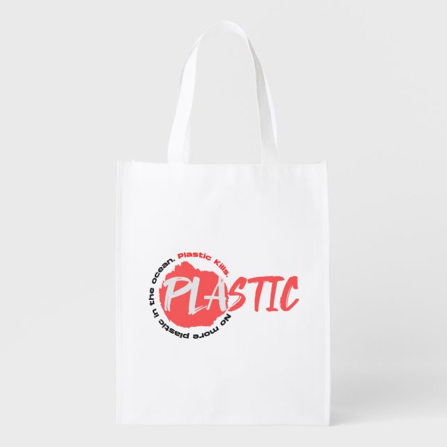 No more plastic in the ocean | Ocean pollution Grocery Bag (Front)