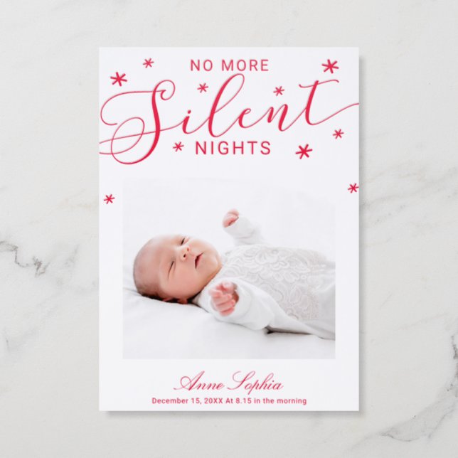 No More Silent Nights Christmas Birth Announcement (Front)