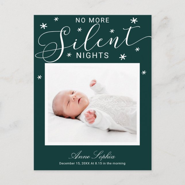 No More Silent Nights Christmas Birth Announcement (Front)